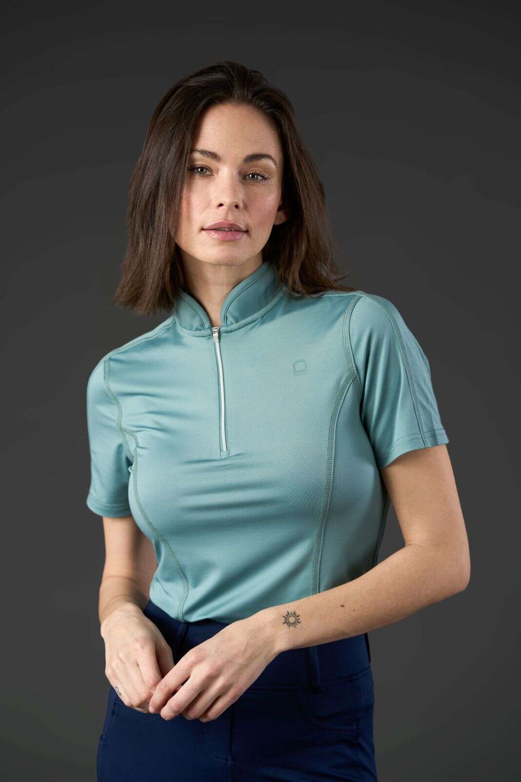 Equipage Awesome Short-Sleeve Riding Top with Zip Neck