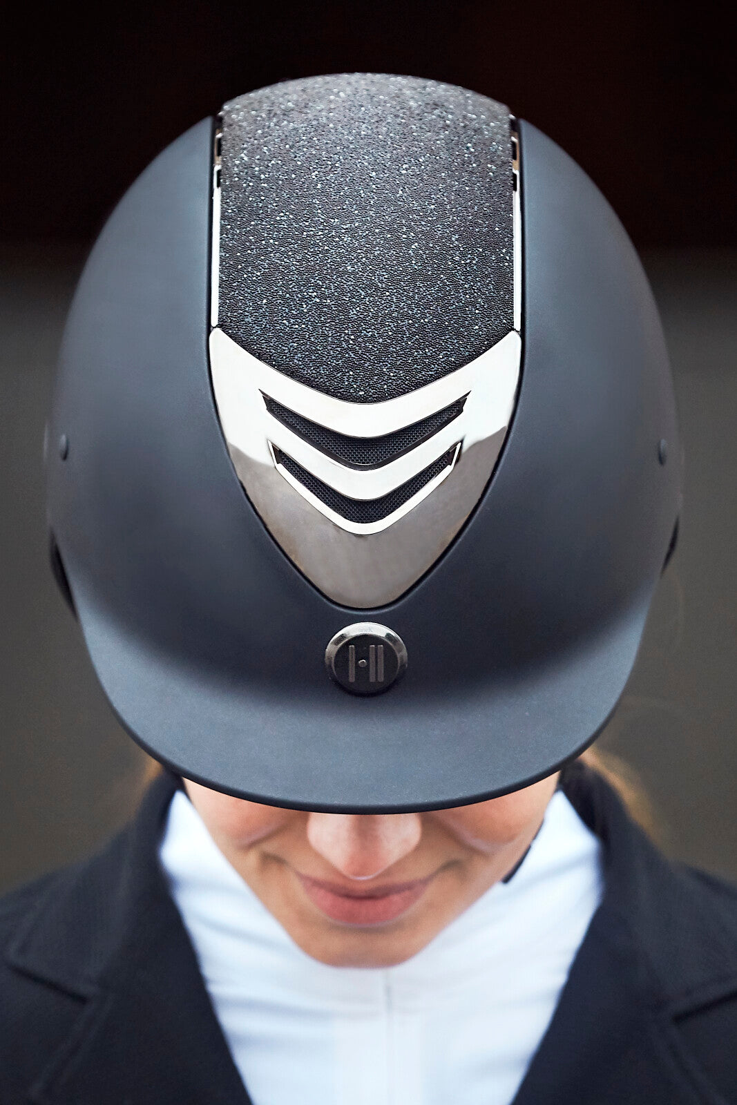 One K Defender Pro riding helmet - glitter top, chrome pipe