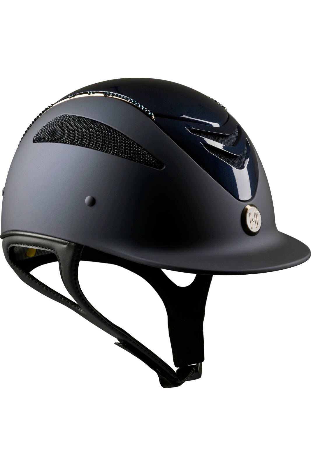 One K MIPS Defender Reithelm - glänzendes Oberteil, Swarovski Pipe