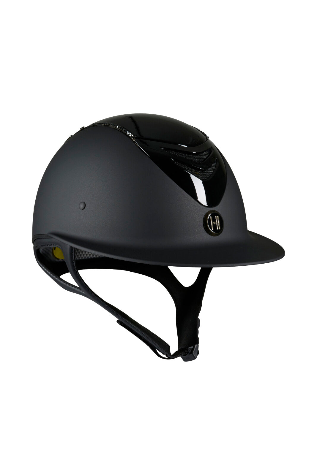 One K Mips Avancé Reithelm - glänzendes Oberteil, Swarovski Pipe