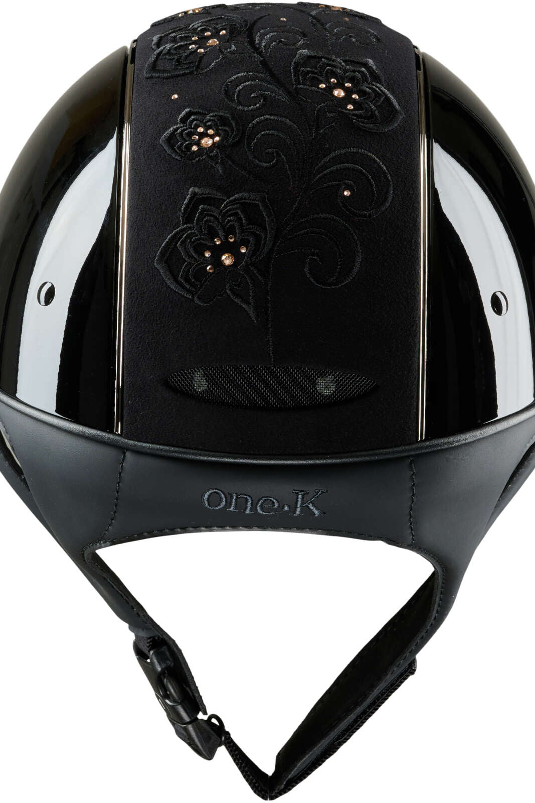 One K Avancé Riding Helmet – Embroidered Top, Chrome Pipe