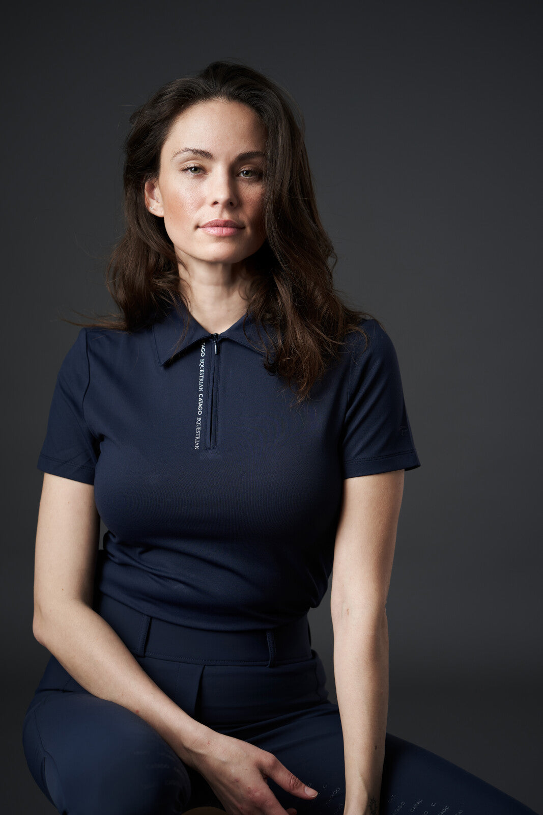 CATAGO Nash zip polo short sleeve riding blouse