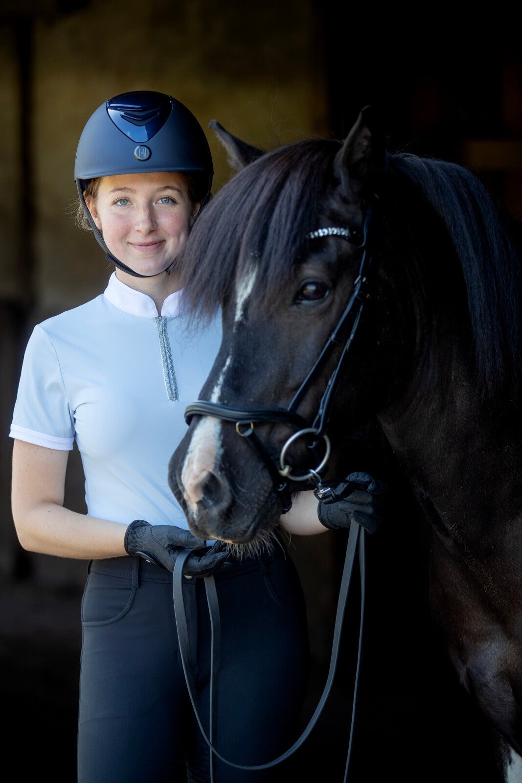 One K MIPS Defender riding helmet - glossy top, swarovski pipe