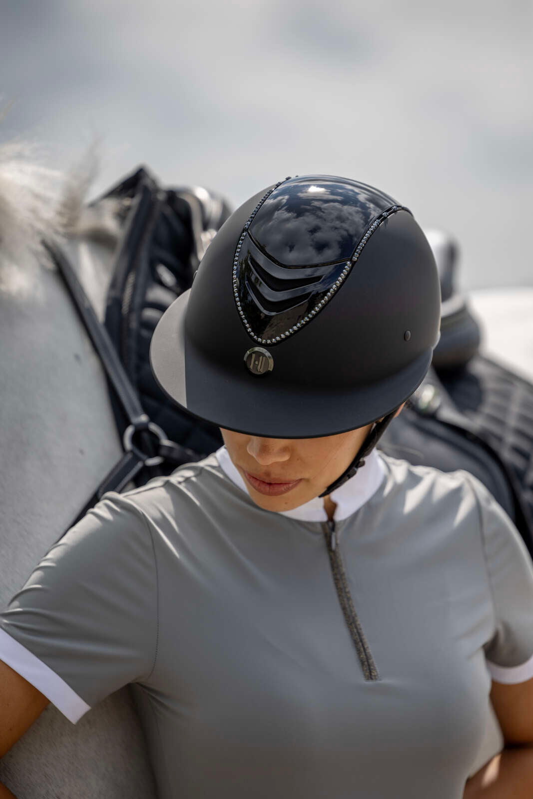 One K MIPS Avancé Lux riding helmet - glossy top, black swarovski pipe