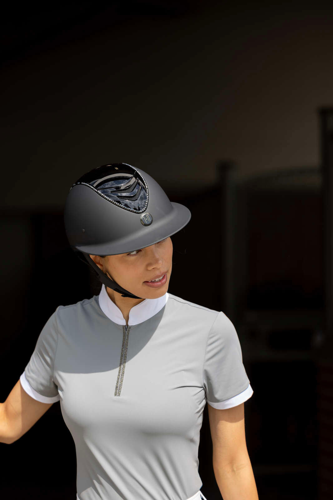 One K MIPS Avancé Lux riding helmet - glossy top, black swarovski pipe