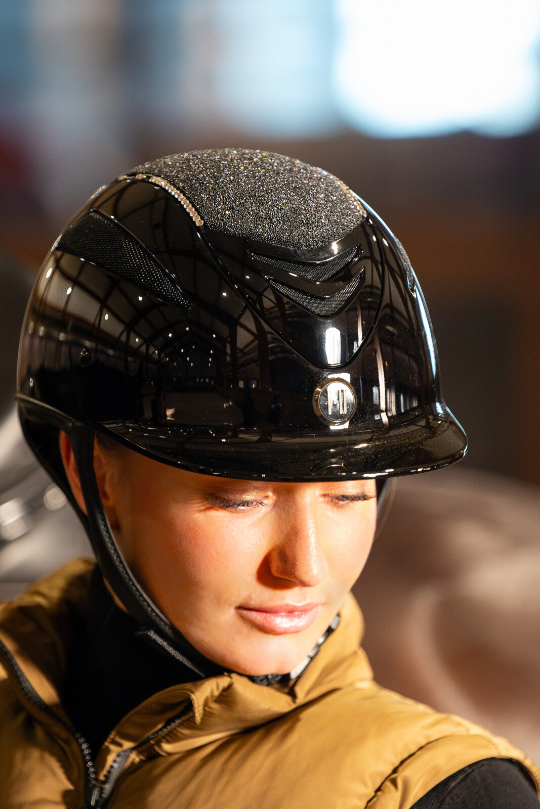 One K Defender Pro riding helmet - glitter top, swarowski pipe