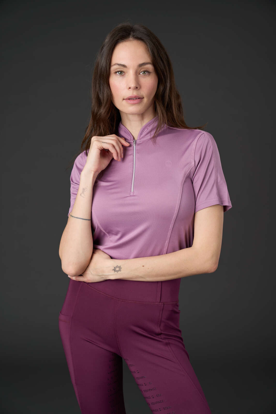 Equipage Awesome Short-Sleeve Riding Top with Zip Neck