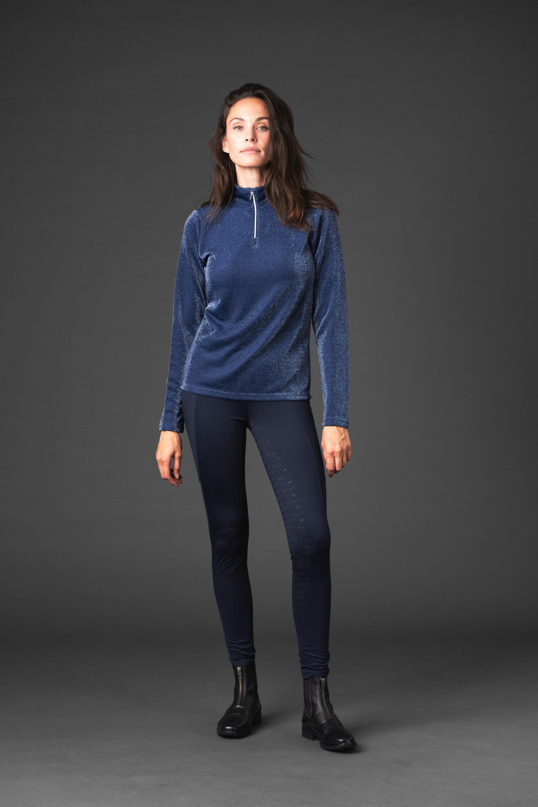 Equipage Shimmer langærmet ridebluse m/ halv lynlås