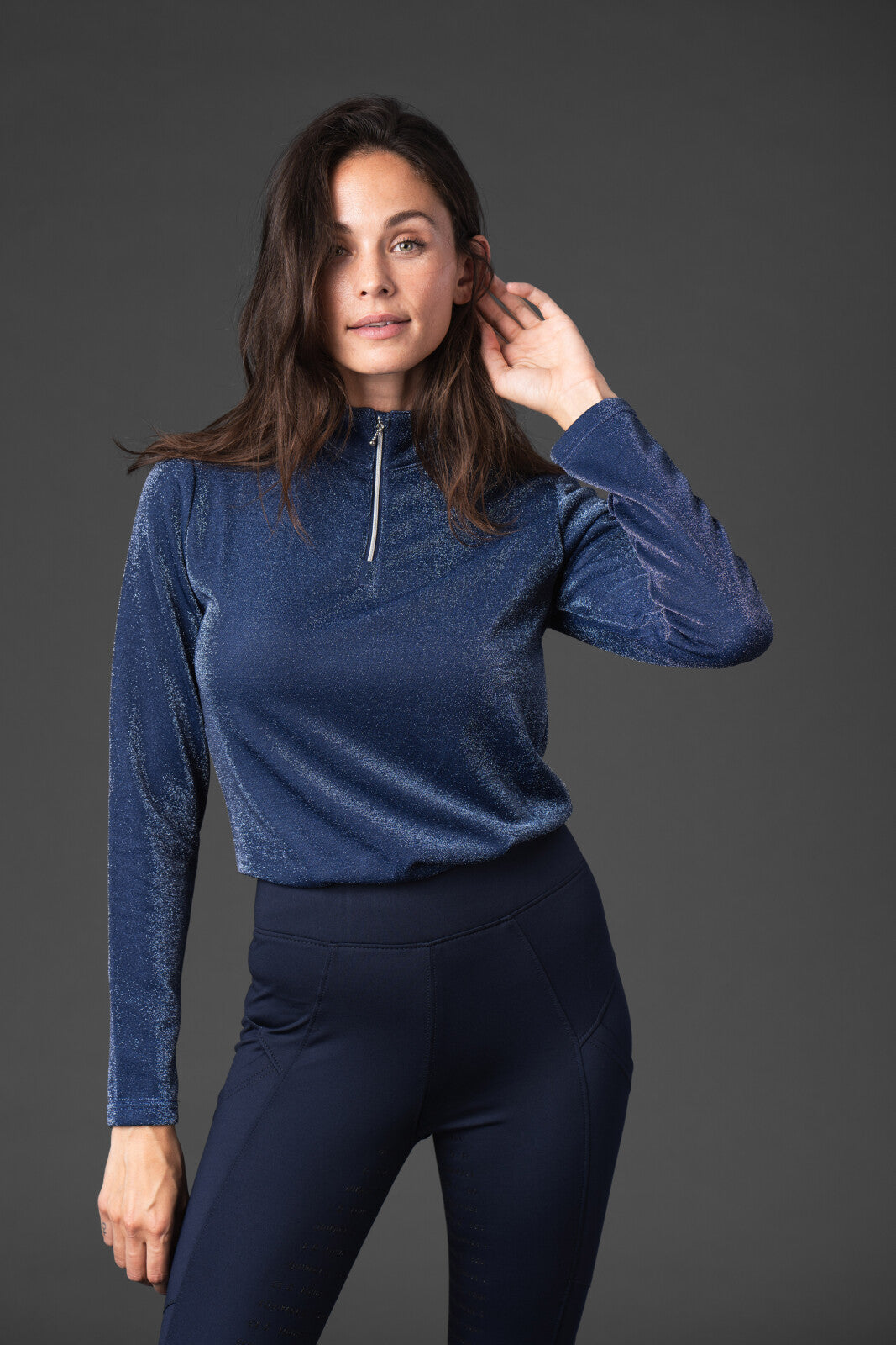 Equipage Shimmer langærmet ridebluse m/ halv lynlås