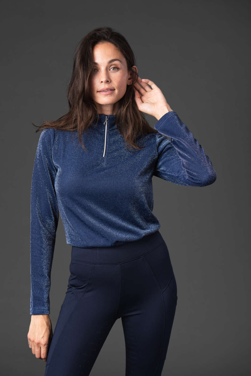 Equipage Shimmer langærmet ridebluse m/ halv lynlås