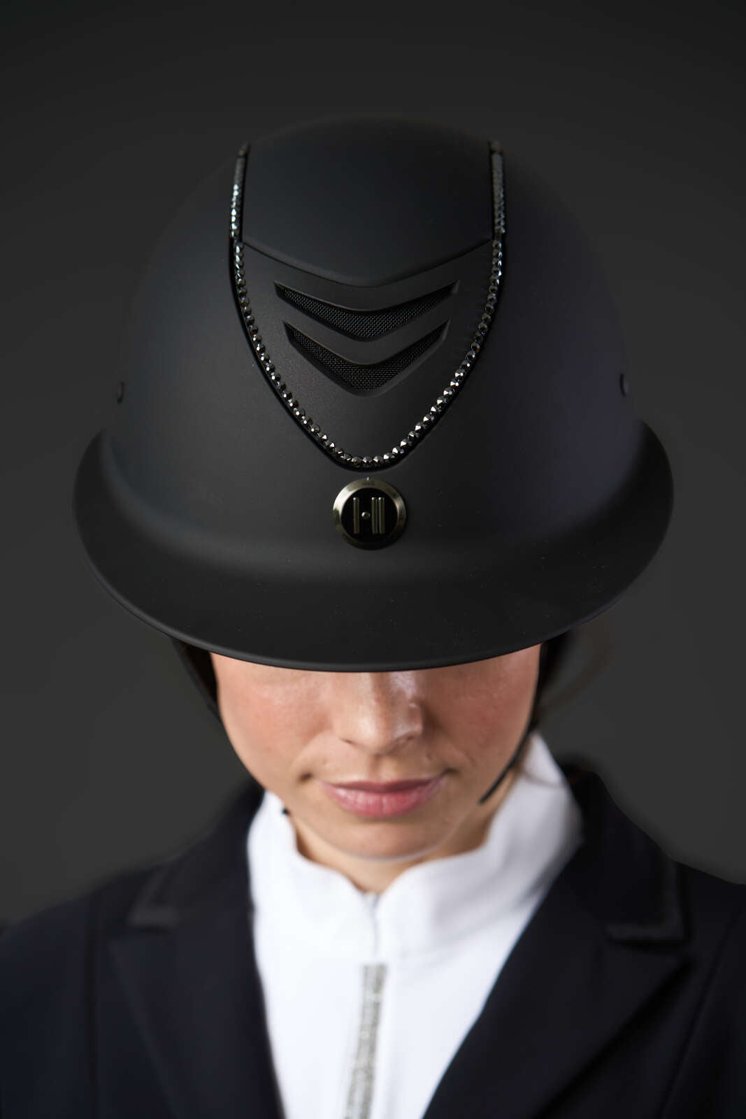 One K Avancé Lux riding helmet - Matt top, Black swarovski pipe