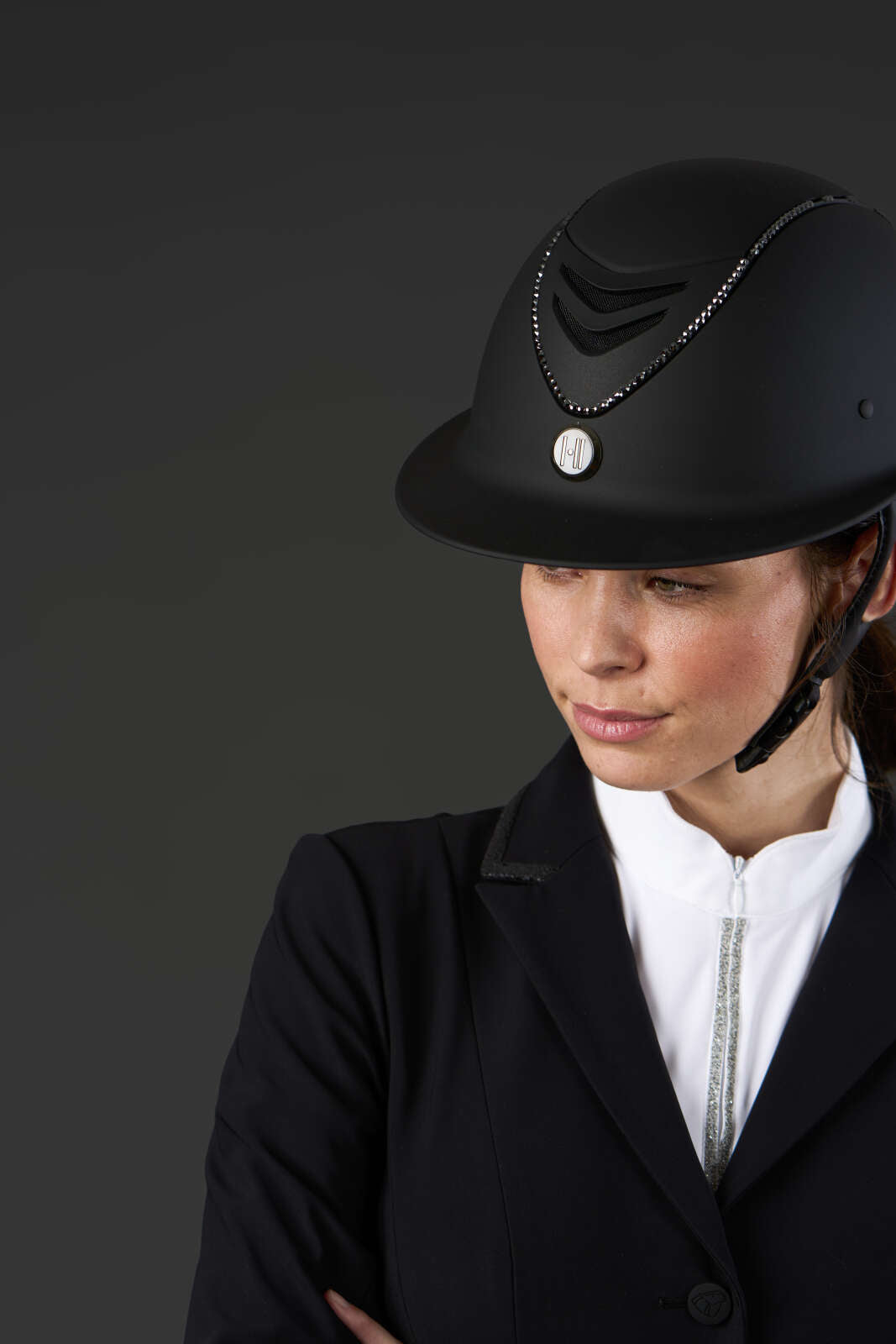 One K Avancé Lux riding helmet - Matt top, Black swarovski pipe