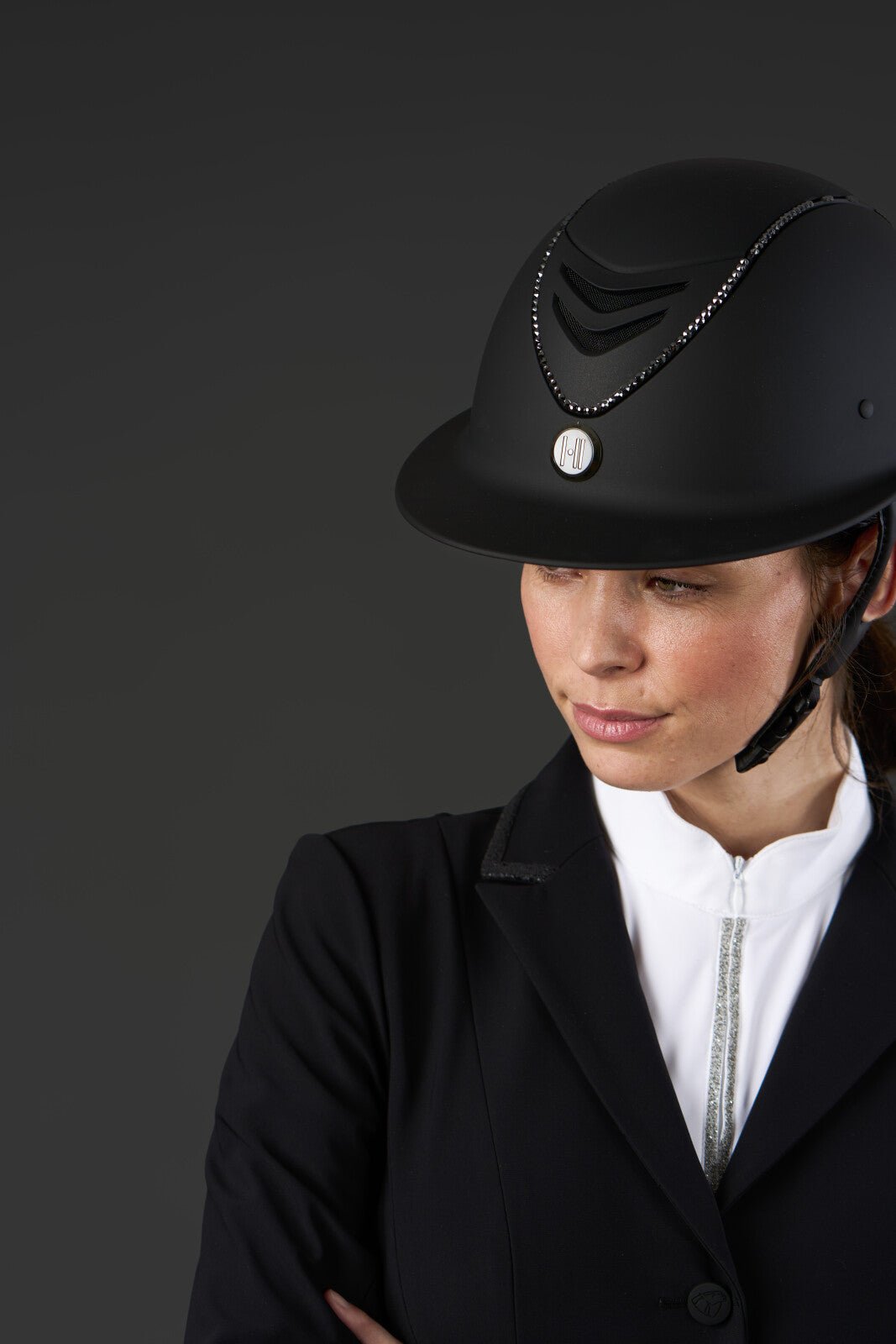 One K MIPS Avancé Lux riding helmet - matt top, black swarovski pipe - Unamari