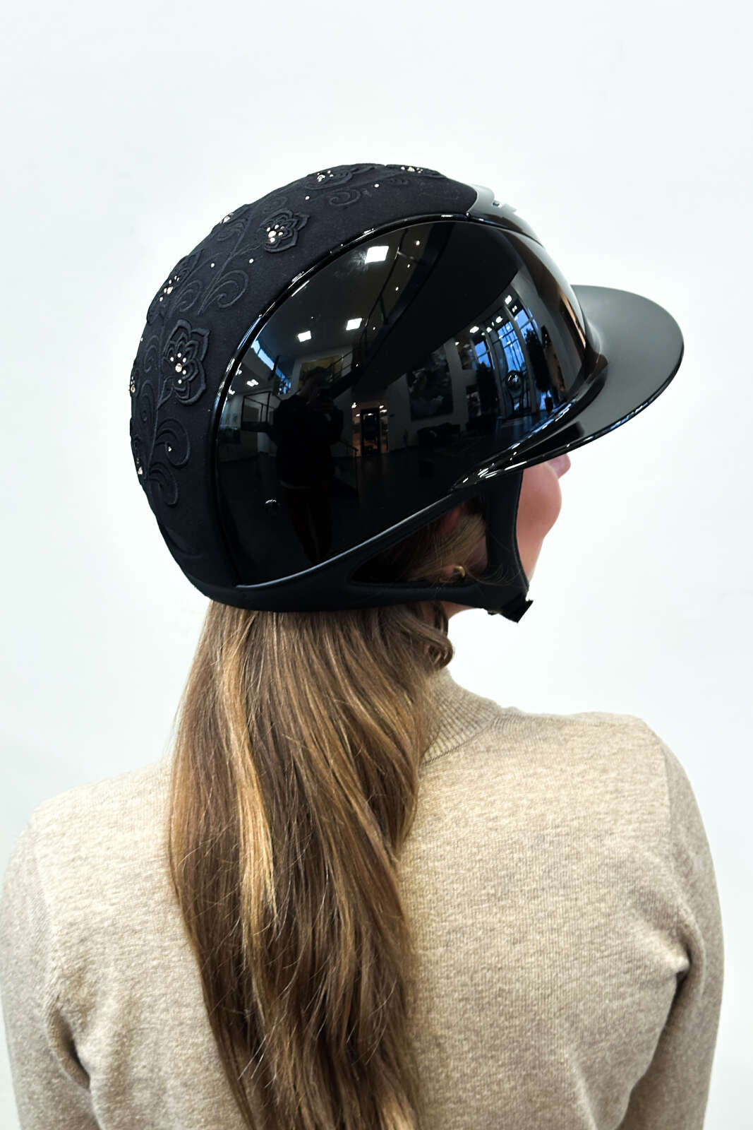One K Avancé Riding Helmet – Embroidered Top, Chrome Pipe