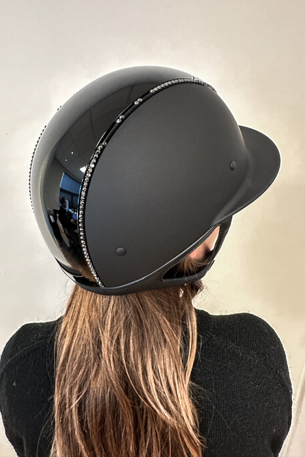 One K Avancé Lux riding helmet - Glossy top, black swarowski pipe - Unamari