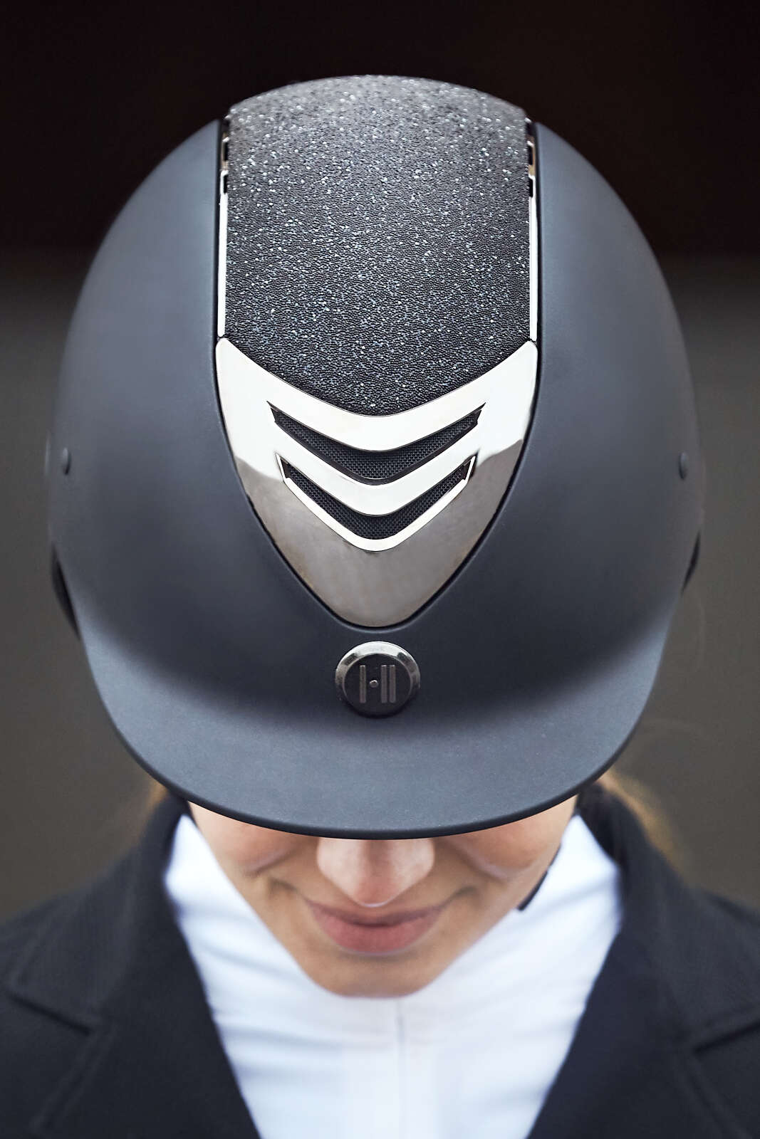 One K Defender Pro riding helmet - glitter top, chrome pipe
