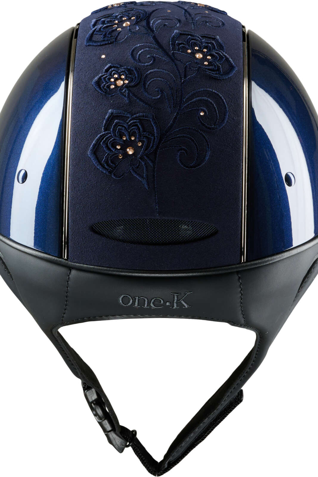 One K Avancé Riding Helmet – Embroidered Top, Chrome Pipe